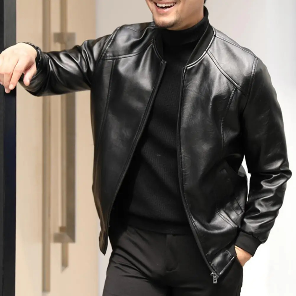 Men Jacket Thickened Warm Pu Leather Bomber Jacket Men Thermal Jacket Mens Standup Collar Business Casual Jackets Father Coat 250920