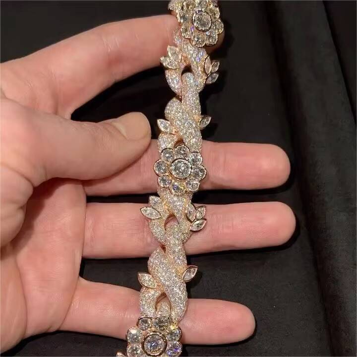 Dope Jewelry Hiphop Necklace 925 Sterling Silver Bust Down 18mm Rose Infinity Iced Out VVS Moissanite Cuban Chain