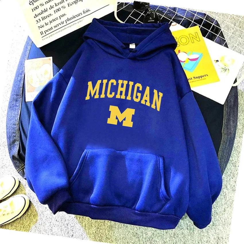Fashion Michigan University Women Hoodies Hip Hop Fleece Woman Casual Pullover Unisex Streetwear Harajuku Male Hoody Clothes 250919