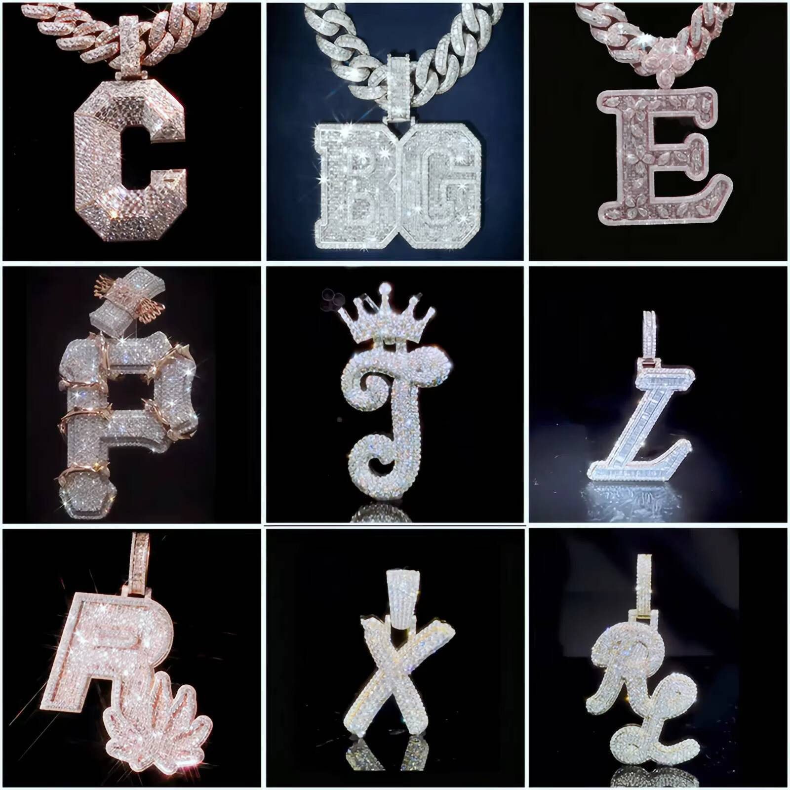 Iced Out Customized Trend Mossanite Pendant Initial Letter 925 Sterling Sliver Pass Tester Moissanite Pendant High Quality Men Jewelry