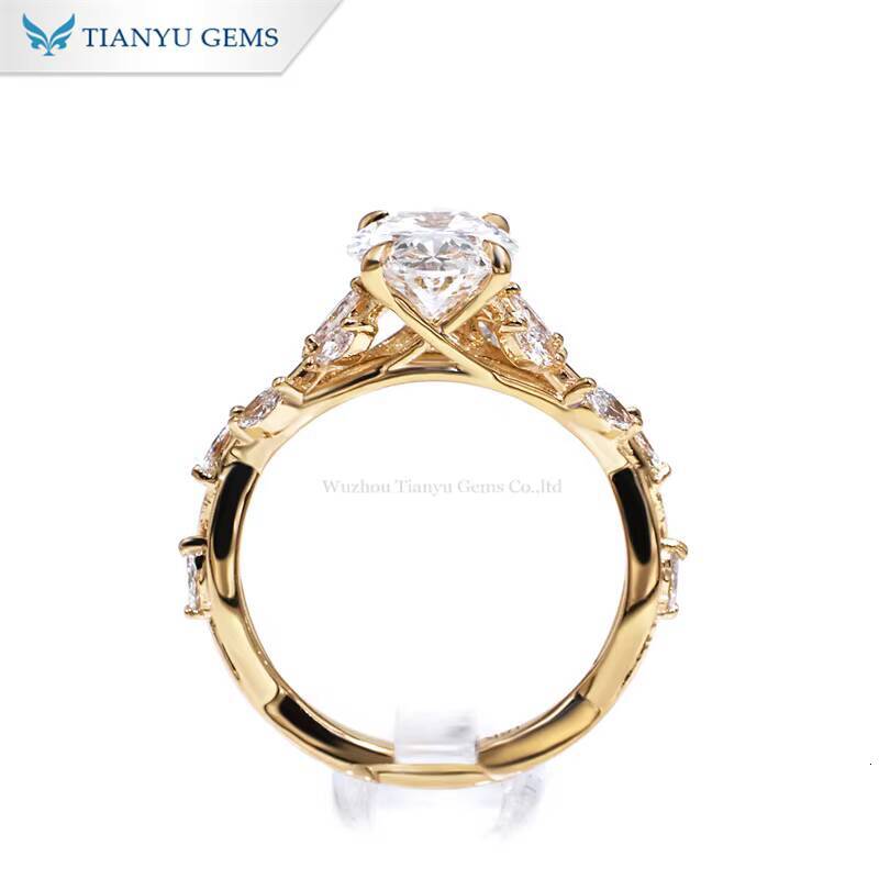 Tianyu Gems Custom Made Oval Moissanite Diamond 75105mm 3ct and Marquise Moissanite 10k 14k 18k Yellow Gold Ring Set