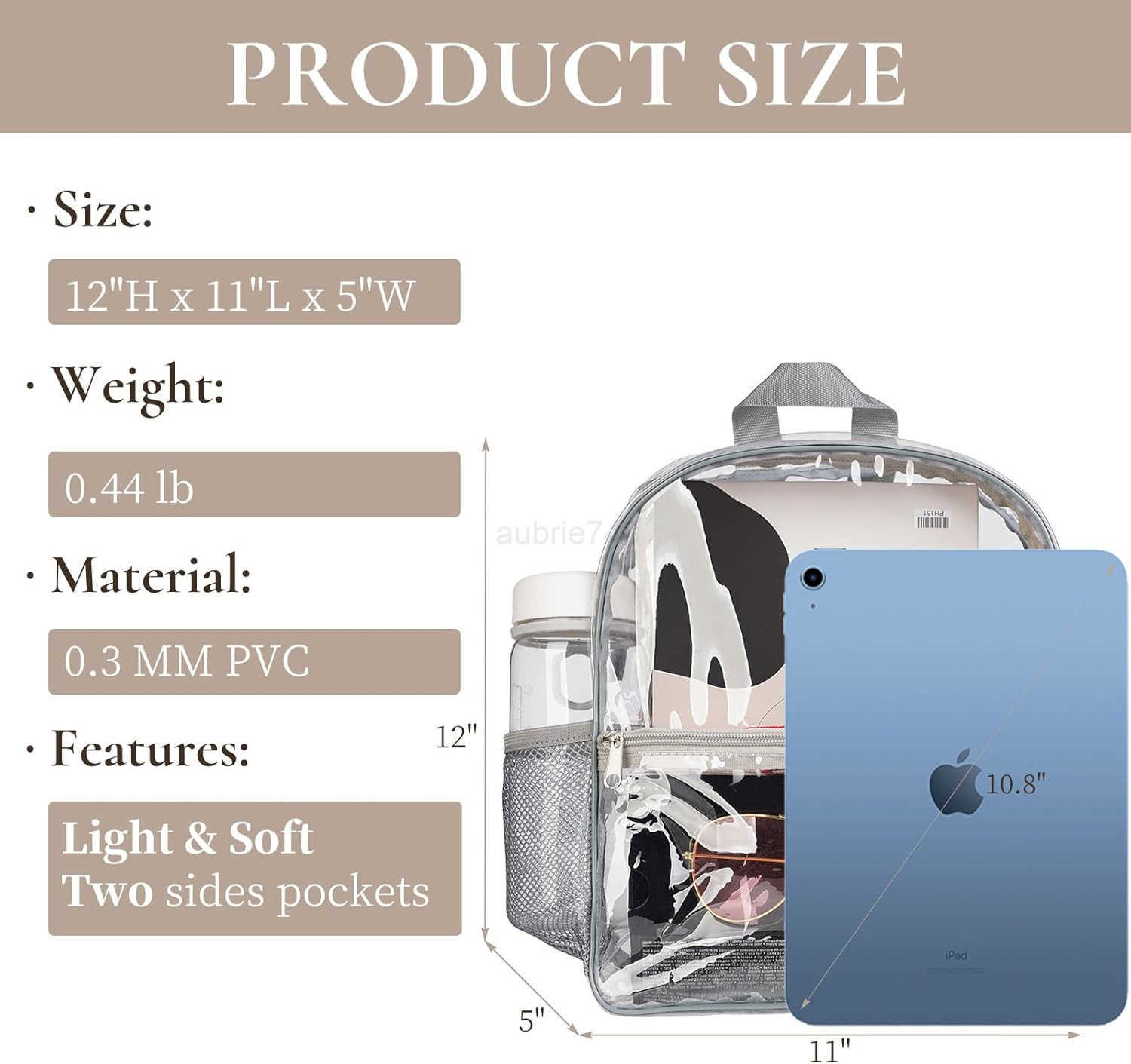 Clear Backpack for Stadium Events 12x6x12 bag clear bag for stadium events for Sport Concerts Festival GreyZ250920