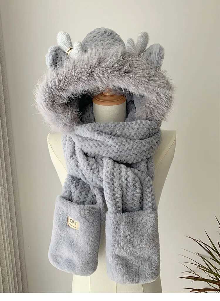 Fashion Elk Antlers P Hat Scarf Gs Wens Winter Ear Protector Thicke Lei Feng Hat Cycling Ski C Wind Proof Y250920