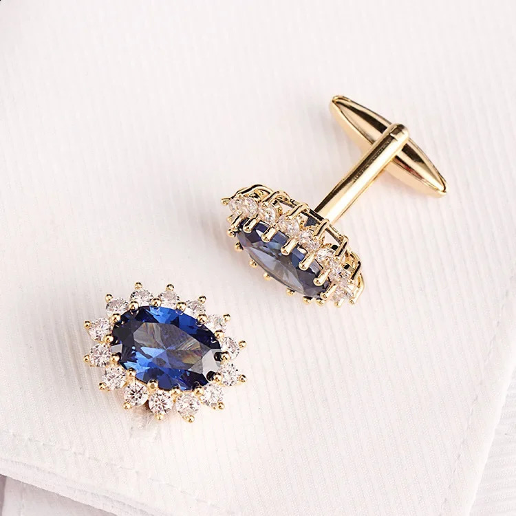 Mens French Shirts Cufflinks Blue Zircon Crystal Cuff Links Highend Business Jewelry Gifts Mens Wedding Accessories 250919 L251024