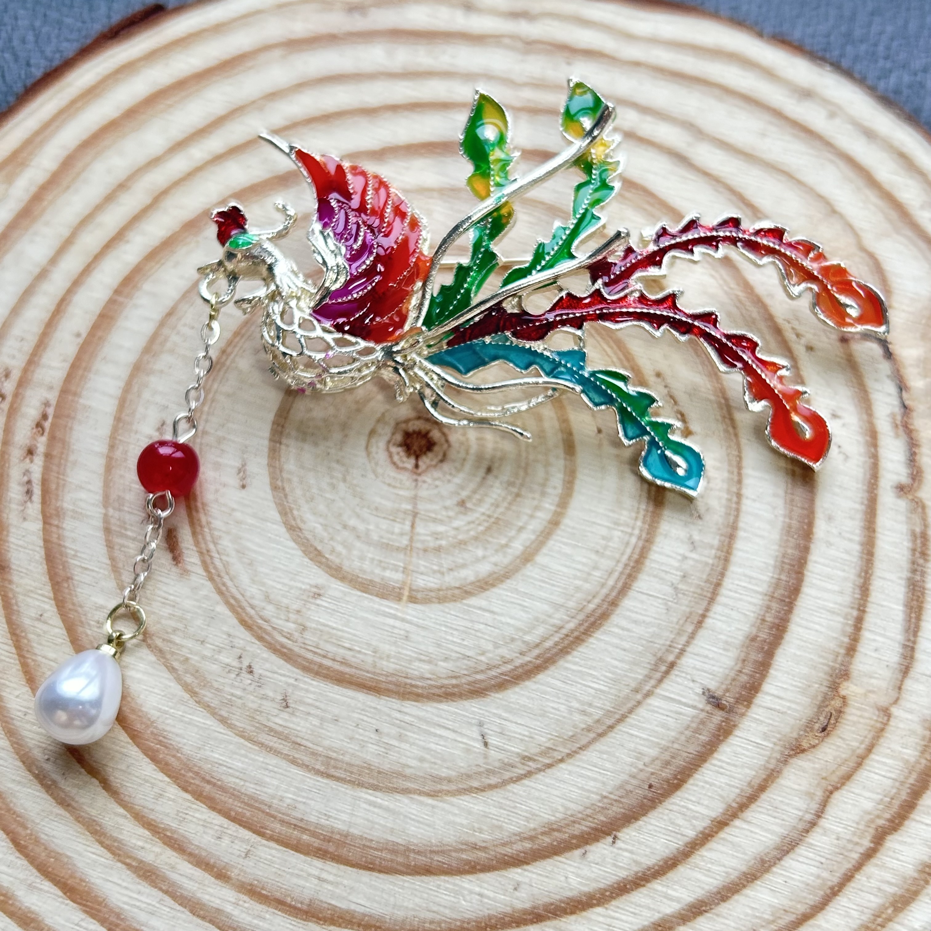 Trendy Rhinestone Exquisite A colorful phoenix holds a pearl Chinese Style Brooches for Women Luxury Designer Jewelry Badge Vintage Jewelry Gift