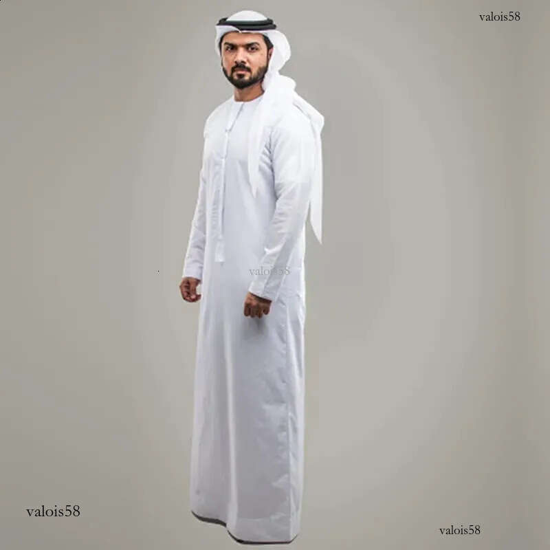 Men White Muslim Robe Islamic Kaftan Saudi Arabia Solid Color O Neck Short Sleeve Fashion Jubba Thobe Dubai Middle East Robes 240715