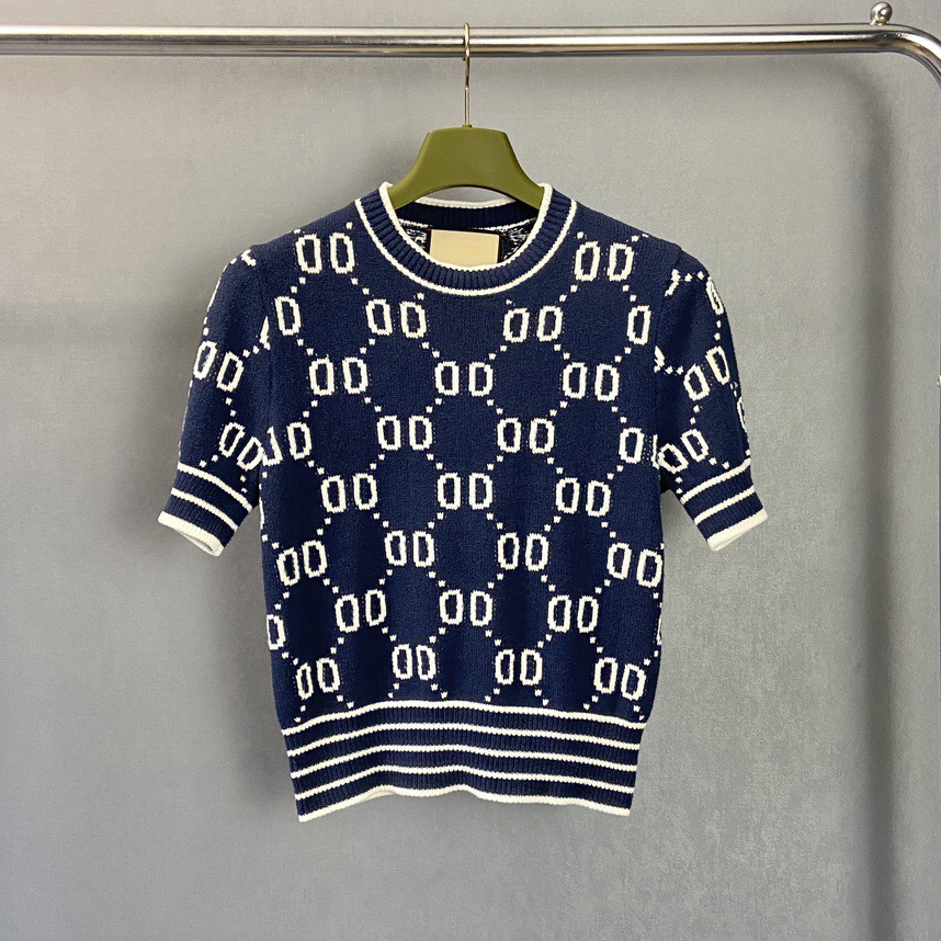 Women's Knitted Shirt Designer High Quality Short Sleeve Letter Cotton Classic Jacquard Street Party Business Fashion Casual Short Sleeve Top