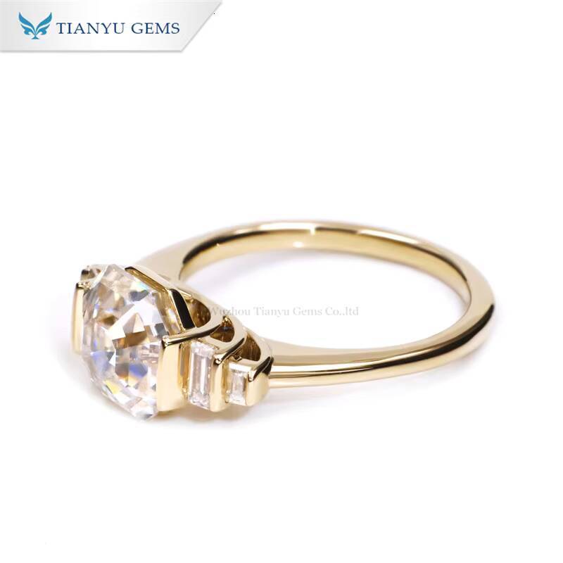 Tianyu Custom 14K 18K Solid Gold Jewelry 3ct Octavia Asscher Cut Moissanite Ring Engagement D VVS1 Moissanite Engagement Ring