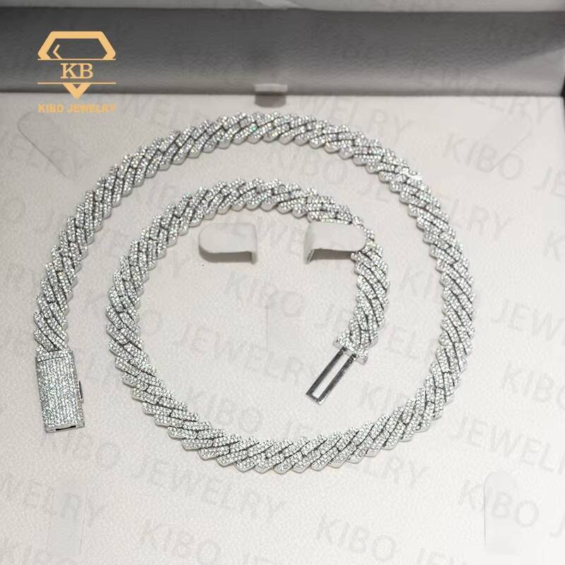 SizeHip Hop Iced Out Silver 12mm Necklace VVS Moissanite Cuban Link Chain