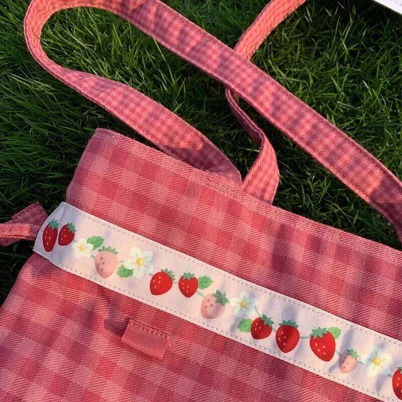 Designer Luxury Japanese Valentine S Day Strawberry Series Tote Linabell Handbag Shoulder Canvas Bag Stellalou Pink Plaid Cute