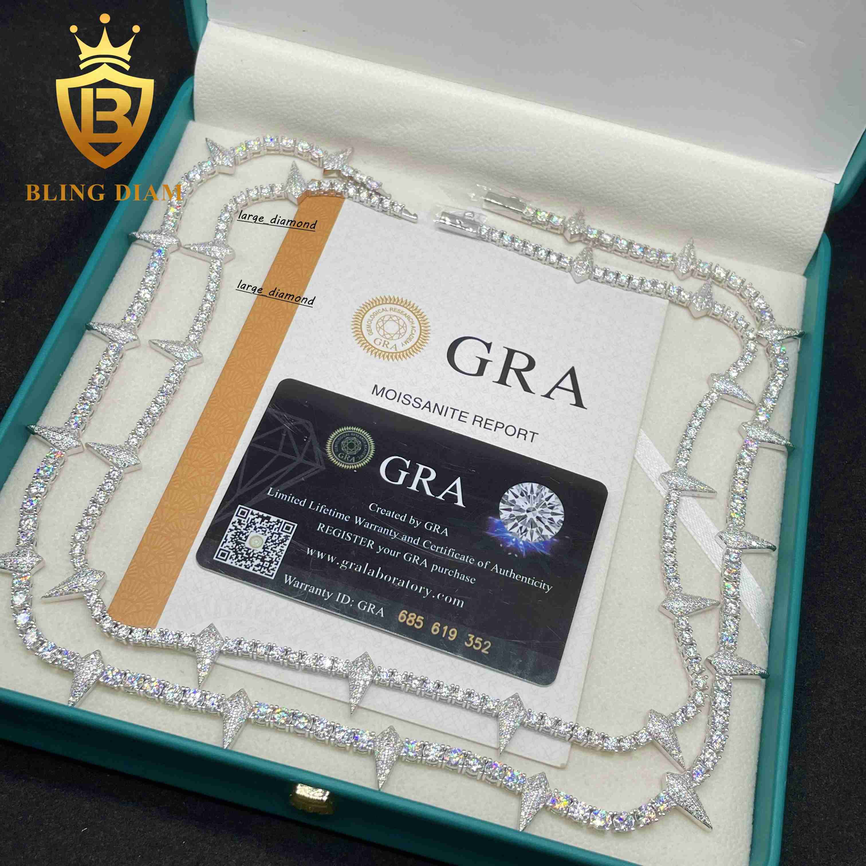 New Arrival Iced Out Jewelry 3MM 4MM Tennis Chain 925 Silver Thorny Style Moissanite Diamond Tennis Necklace GRA Certificate