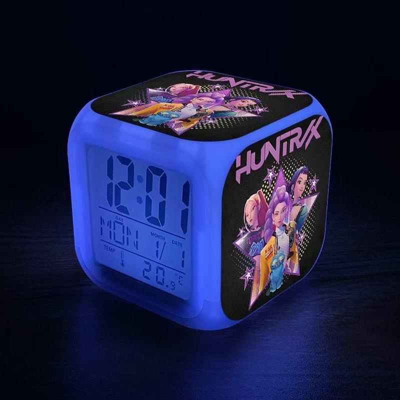 Kpop Demon Hunters Anime Merchandise Alarm Clock Colorful Color Change Night Light Digital Clock Student Bedside Silent Alarm Clock Rumi Zoe Mira