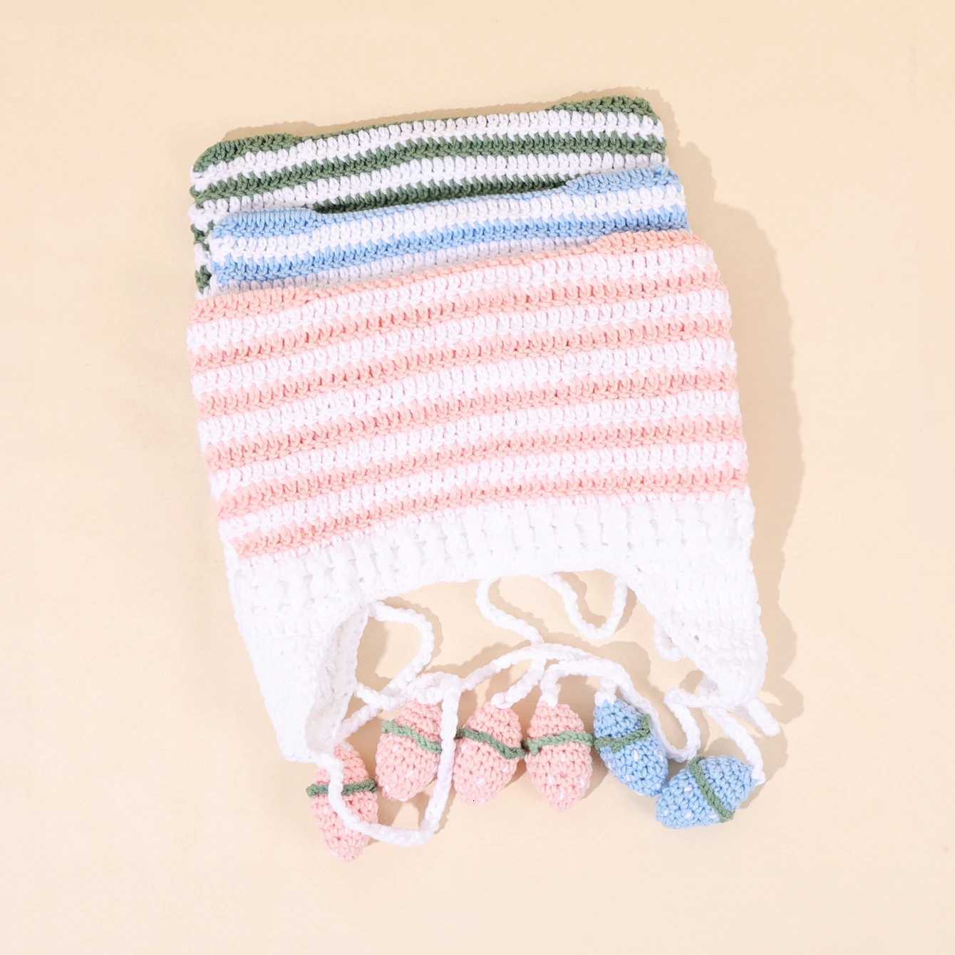 Cute cat ear handmade knitted hat ear demon horn striped beanies hat suitable for Halloween gift Y250920