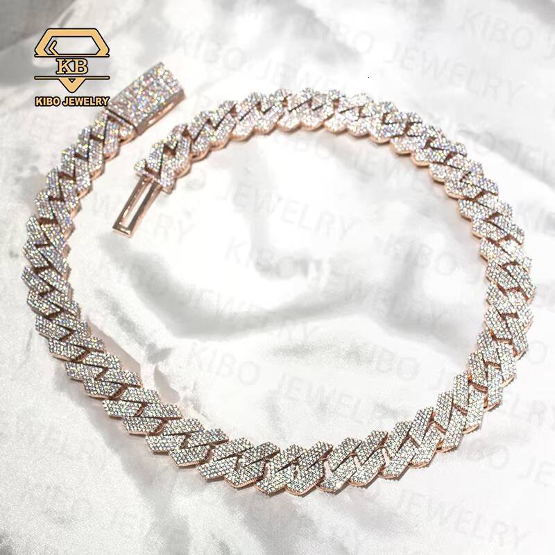 Hot Sale Fashion Chains Necklaces Hip Hop Customized Trend Clasp Rose Gold 20mm Moissanite Chain 925 Sterling Silver Cuban Chains for Men