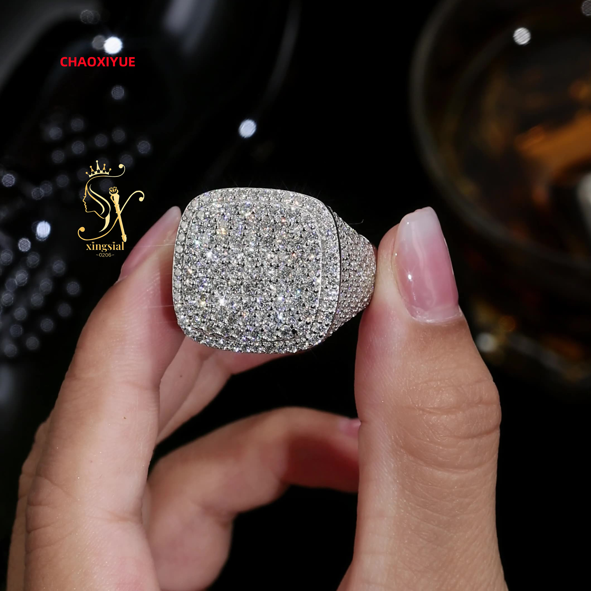 New Arrival Hip Hop Style Jewelry for Men 925 Sterling Silver VVS D Color Iced Out Diamond Cluster Ring Moissanite Luxury Ring