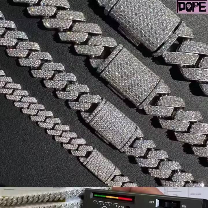 Customized Trendized Jewelry White Yellow Rose Gold Moissanite Cuban Link Chain 925 Silver DVVS Moissanite Cuban Link Chain