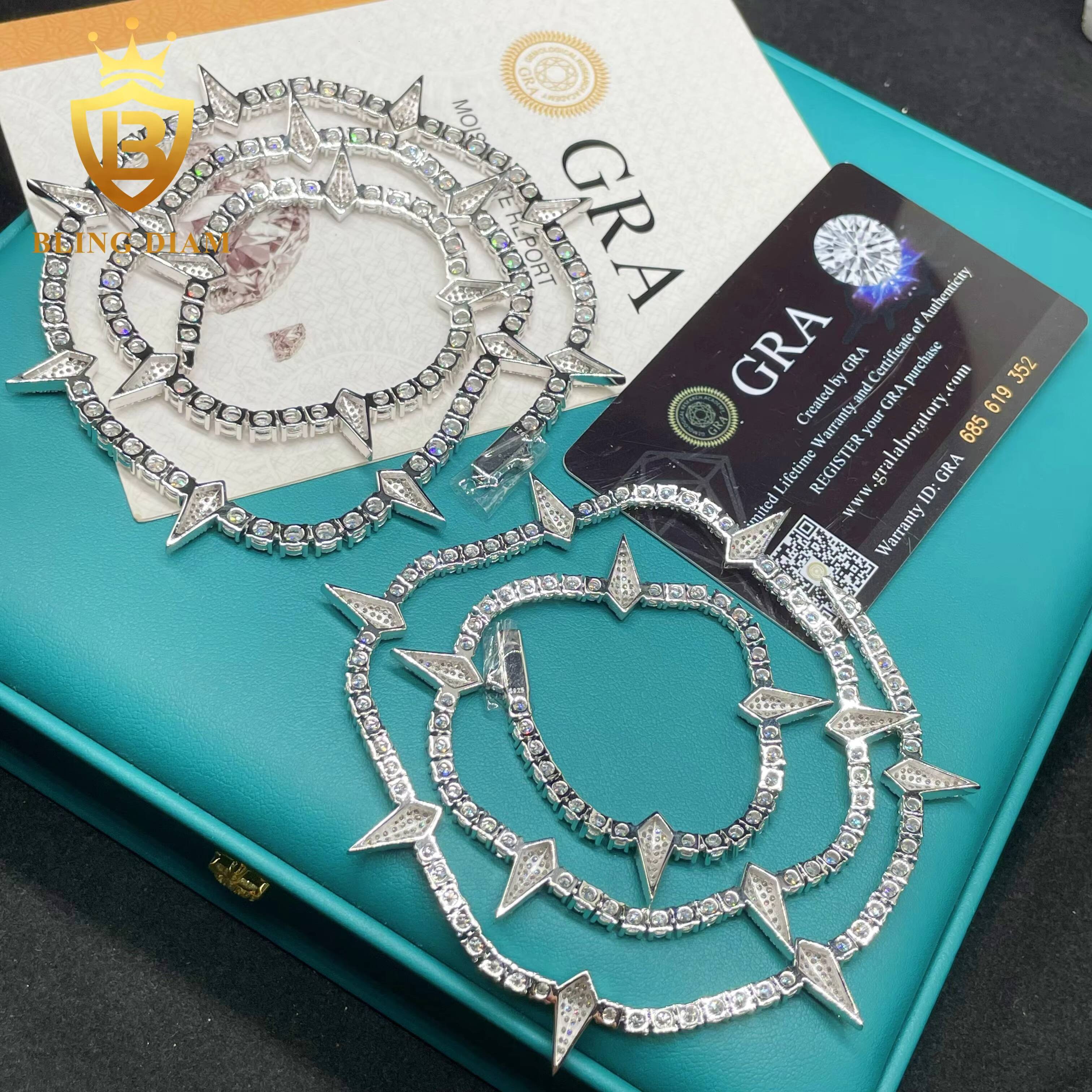 New Arrival Iced Out Jewelry 3MM 4MM Tennis Chain 925 Silver Thorny Style Moissanite Diamond Tennis Necklace GRA Certificate