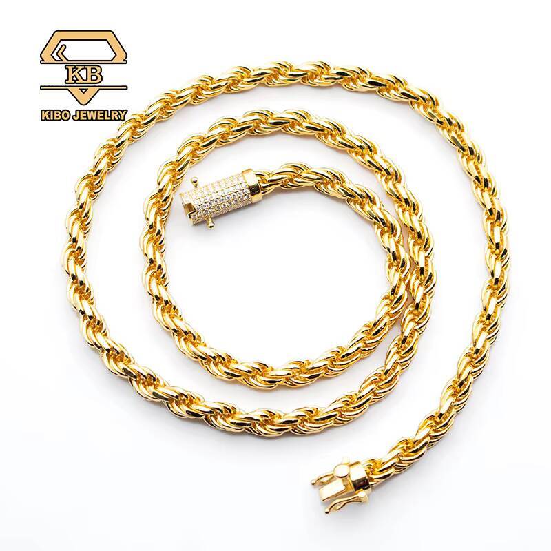 Hip Hop Rope Chain Gold Plated White Gold Plated 925 Sterling Silver Moissanite Rope Chain Clasp Rope Chain