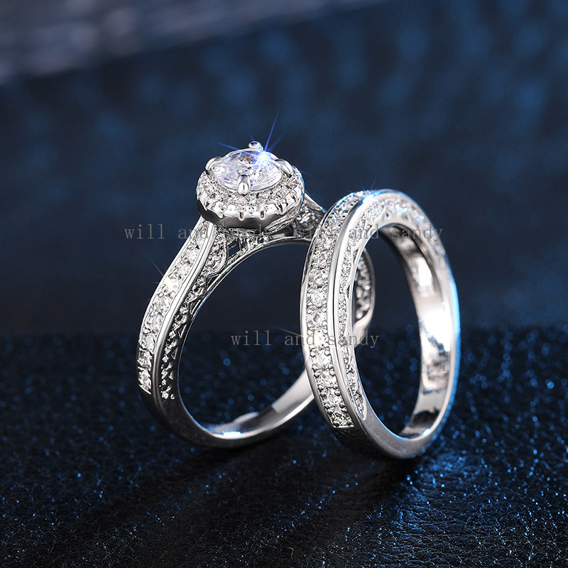 Vintage Bridal Set Ring for Women Sterling Silver Engagement Wedding Ring Cubic Zirconia Diamond Rings Promise Band CZ Fashion Jewelry Valentine Birht