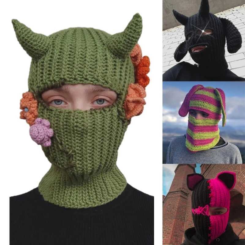 Girl Cartoon Devil Horn Knit Beanie Hat Y2K Party Hat Photo Props Hot Girl Party Holiday Hat Angel Horn Y250920