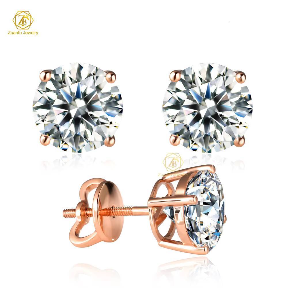 IGI Certified CVD 05ct 1ct 2ct Lab Diamond Earrings 10K Solid Rose Gold Screw Lock Diamond Solitaire Earrings Lab Grown