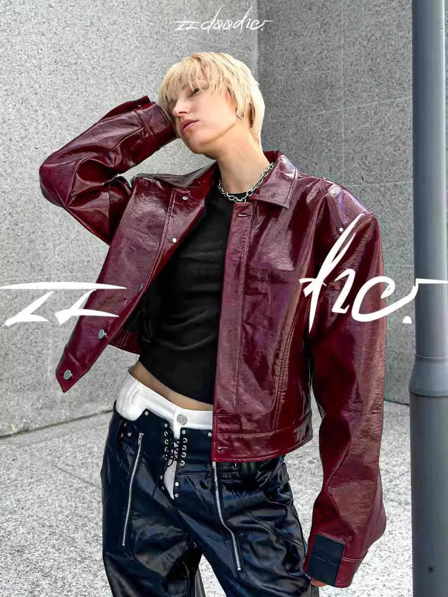 Lautaro Autumn Cool Short Oversized Pu Leather Jacket Women Shoulder Pads Zippper High Quality American Retro Punk Style Clothes 260618CJ - view 3