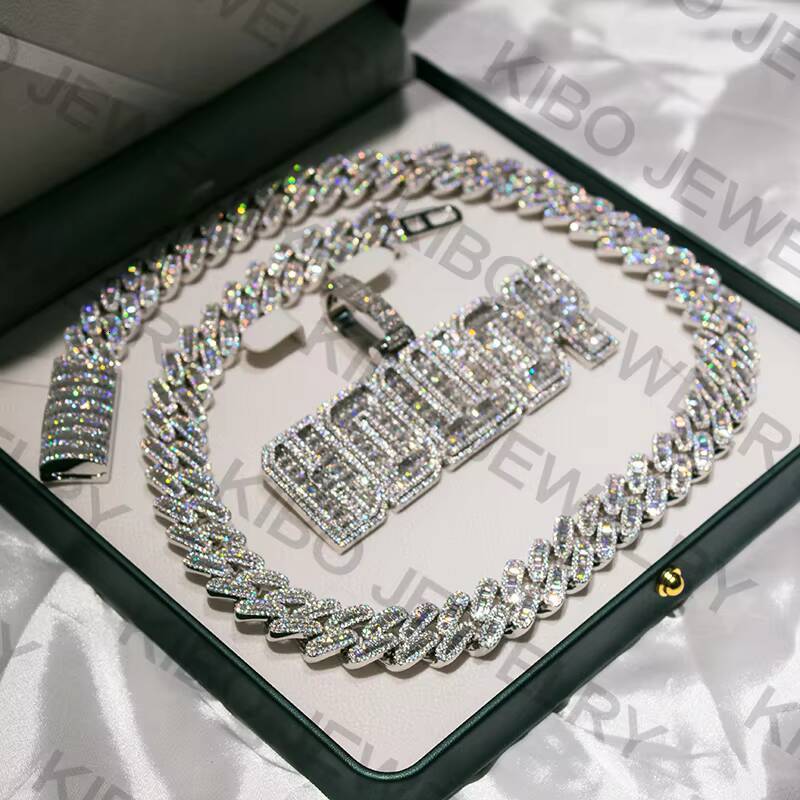 Vendita Calda Righe Cuban Chain Moissanite Vvs Iced Out Catena a Maglia Cubana Catena Necklace in Argento Sterling Cubanchain