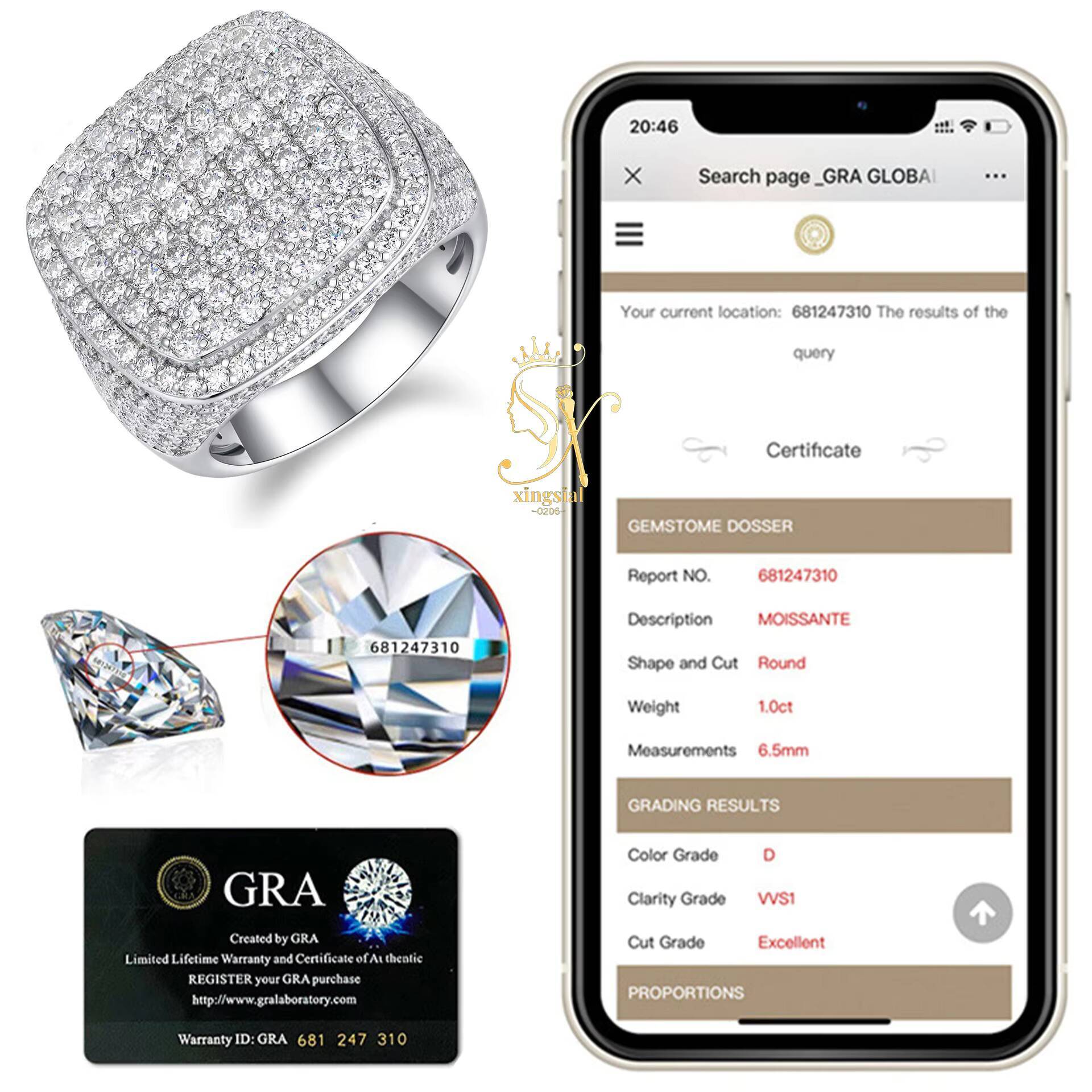 New Arrival Hip Hop Style Jewelry for Men 925 Sterling Silver VVS D Color Iced Out Diamond Cluster Ring Moissanite Luxury Ring