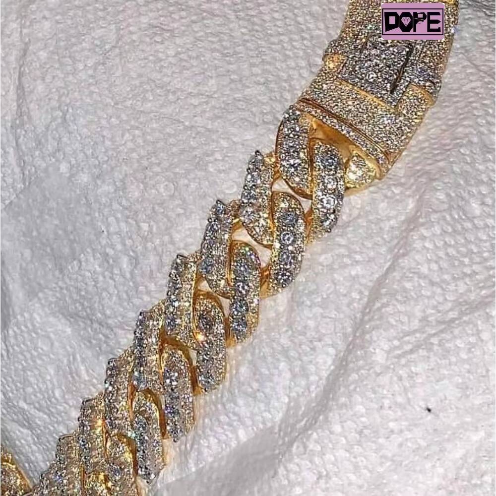 FaMoissaniteory 20mm 3 Rows Cuban Link Chain Raise Pointer Iced Out DVVS 925 Sterling Silver Moissanite Cuban Chain