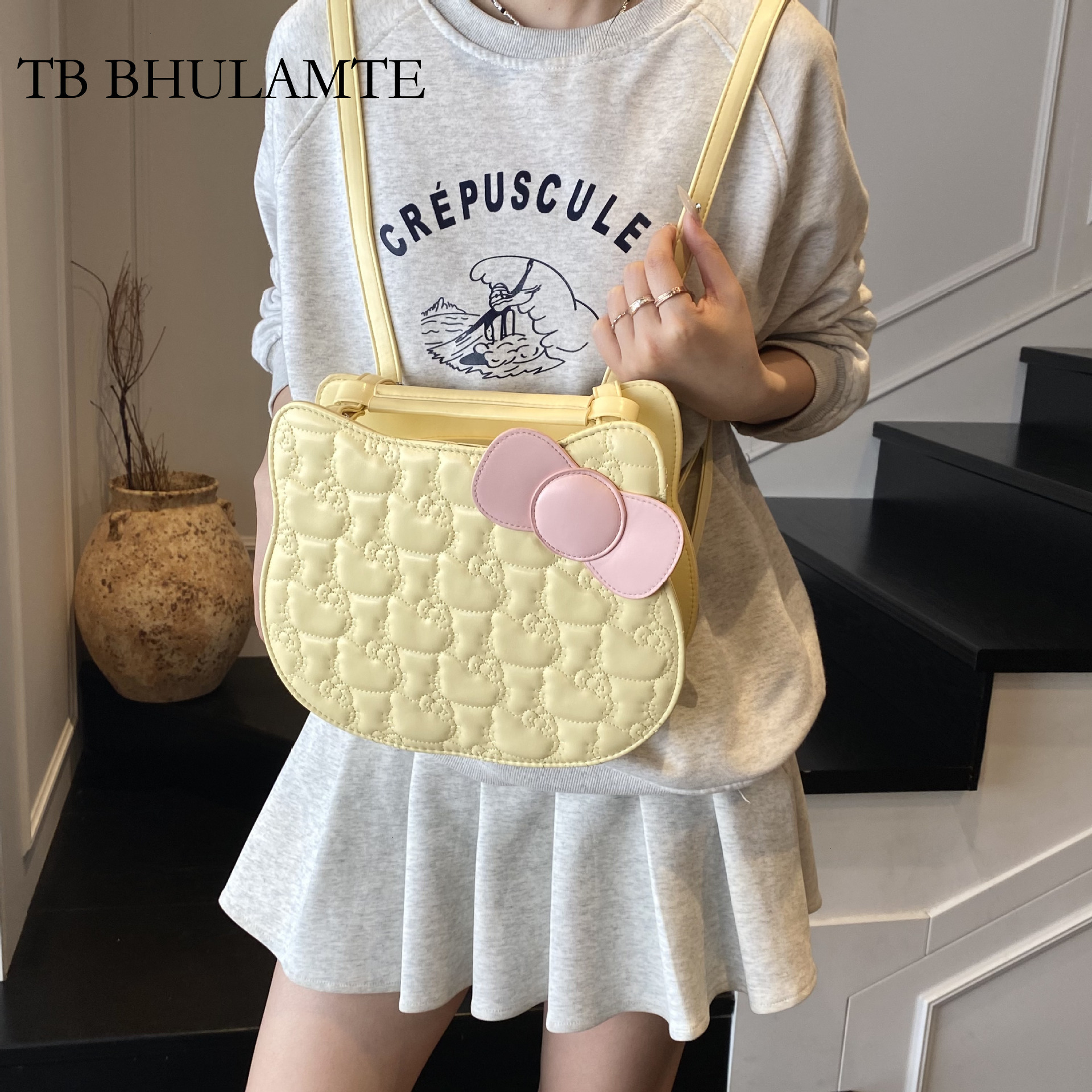 TB BHULAMTE Cute Bow Tie Embossed Women's Backpack Designer Luxurious Diamond Grid Single Shoulder Crossbody Bag Fashion New Cute Student Bag Tra