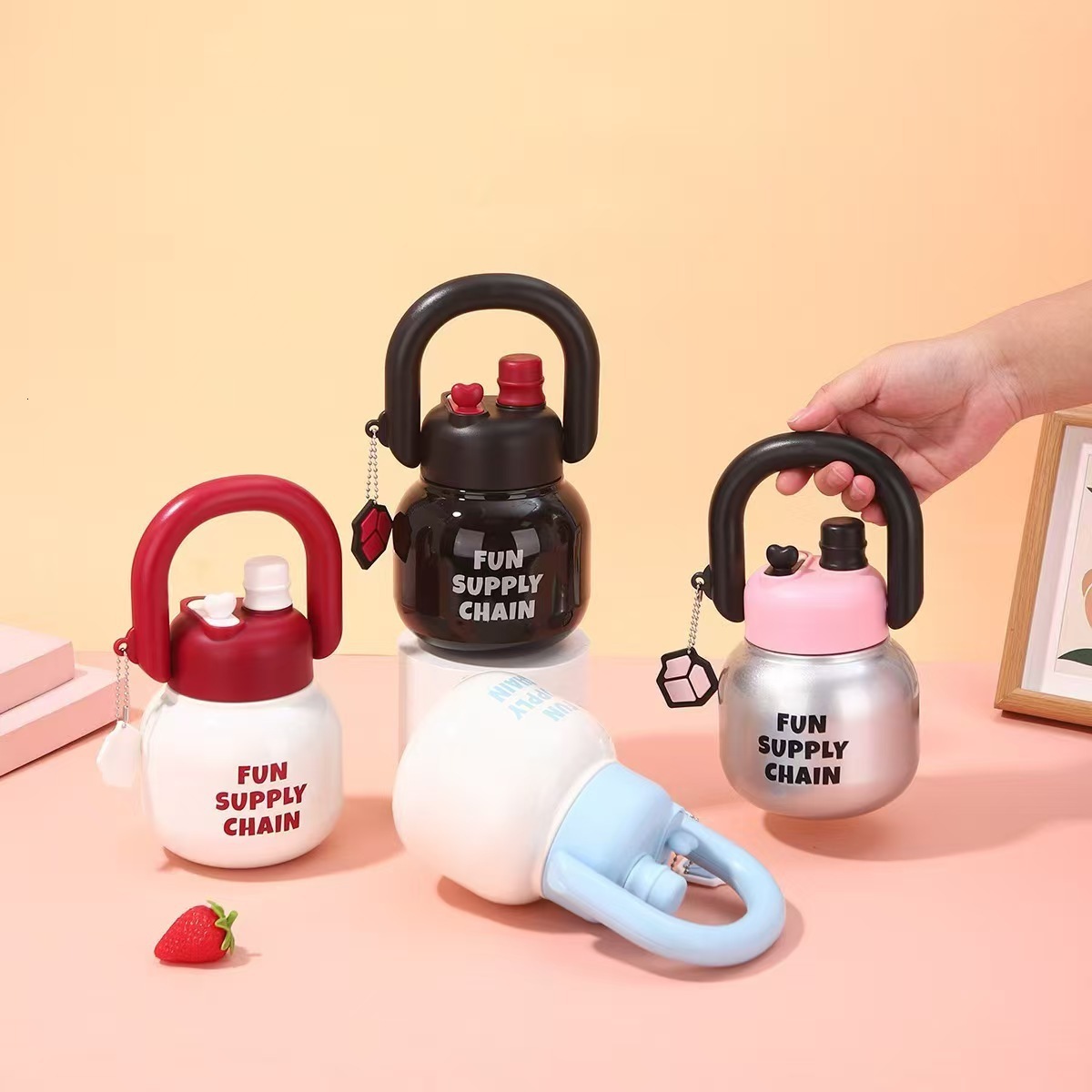 316 Stainless Steel Tote Bottle Large Capacity Cartoon Double-layer Vacuum Insulated Portable Tea Storage Straw Cup