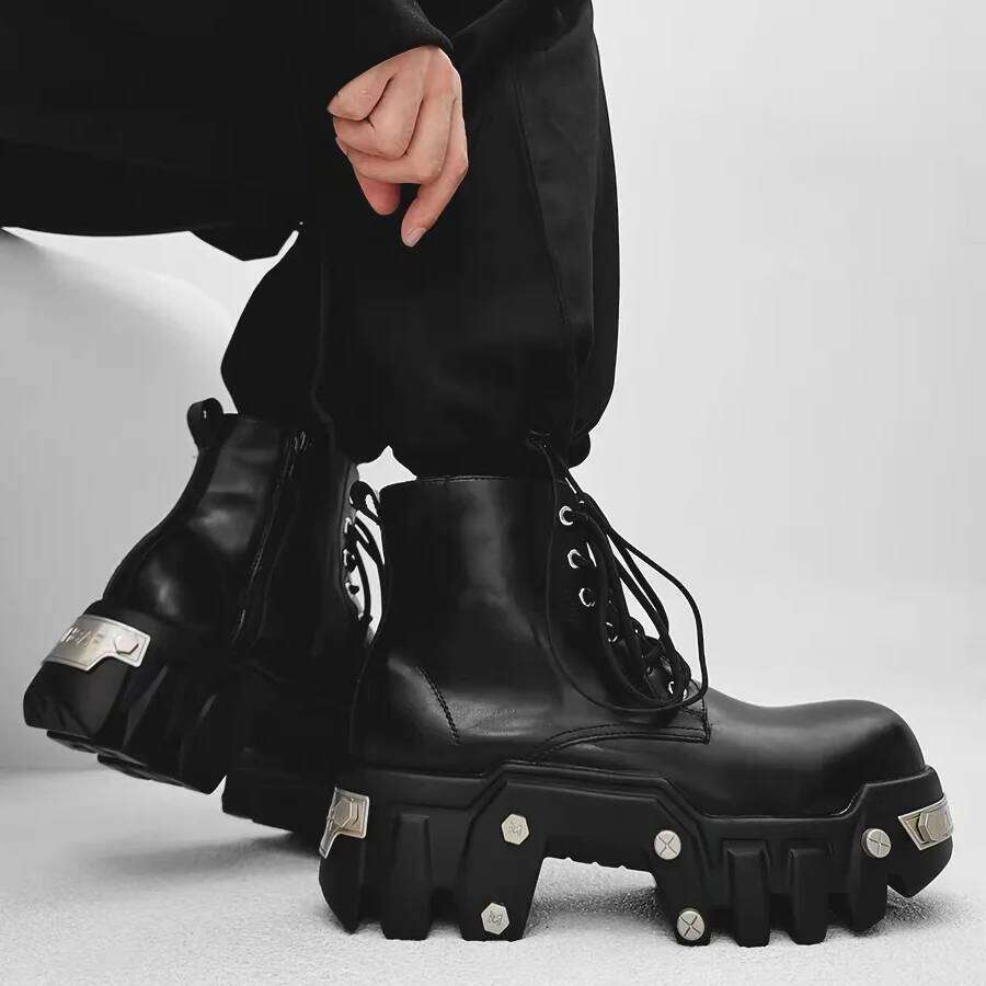 2025 New Trendy Heightening 8cm Bulldozer Men's Handsome British Style Platform Motorcycle Short Boots