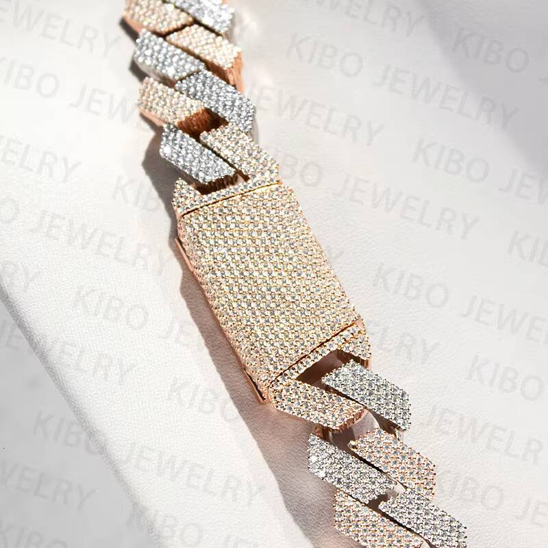 Iced Out Two Tone Vvs Moissanite Necklace 925 Sterling Silver Rose Gold Plated Big Huge 18mm Cuban Link Moissanite Chain
