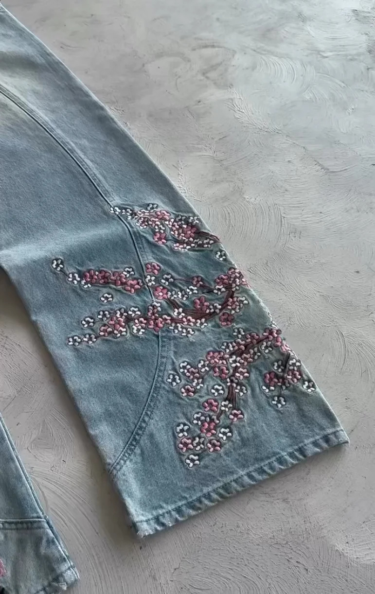 Vintage Cherry Blossom Black Knight y Jeans Y2k Retro Baggy Straight Denim Pants Blue Wash Jean Men Clothing Streetwear 250923