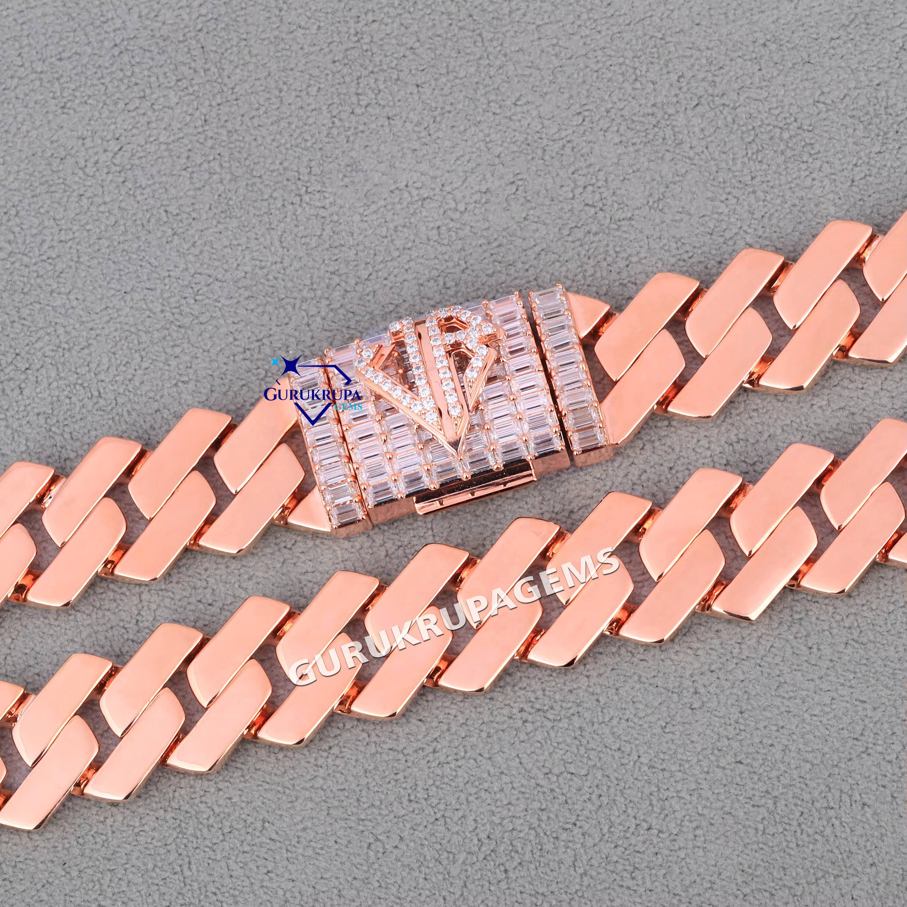 Personalized Lock Hip Hop 925 Sterling Silver 18MM Iced Out VVS Moissanite Baguette Diamond Cuban Link Chain Luxury Bling