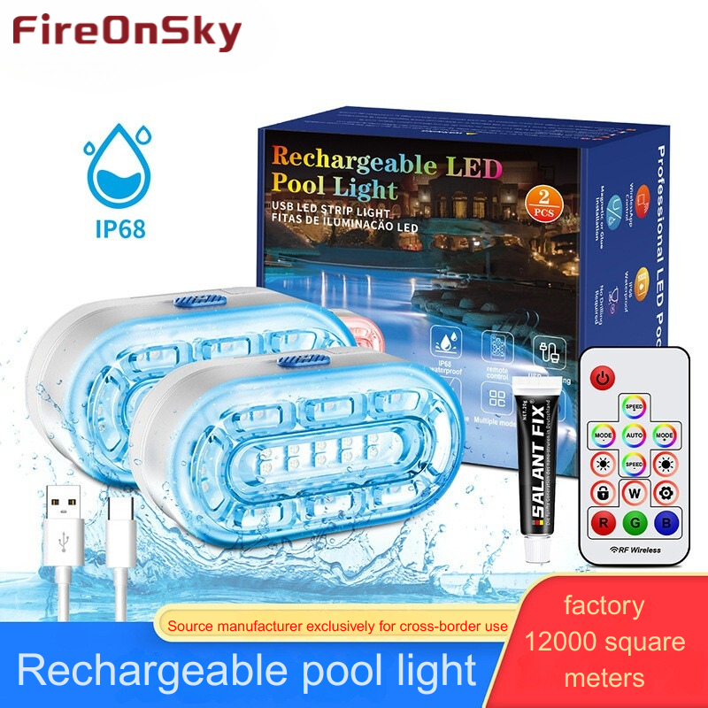 IP68 USB Rechargeable Pool Light with 21 LEDs, Magnetic & Suction Cup Installation, 50 Hours Runtime RGB LED Strip Light for Pool Party Outdoor Decora