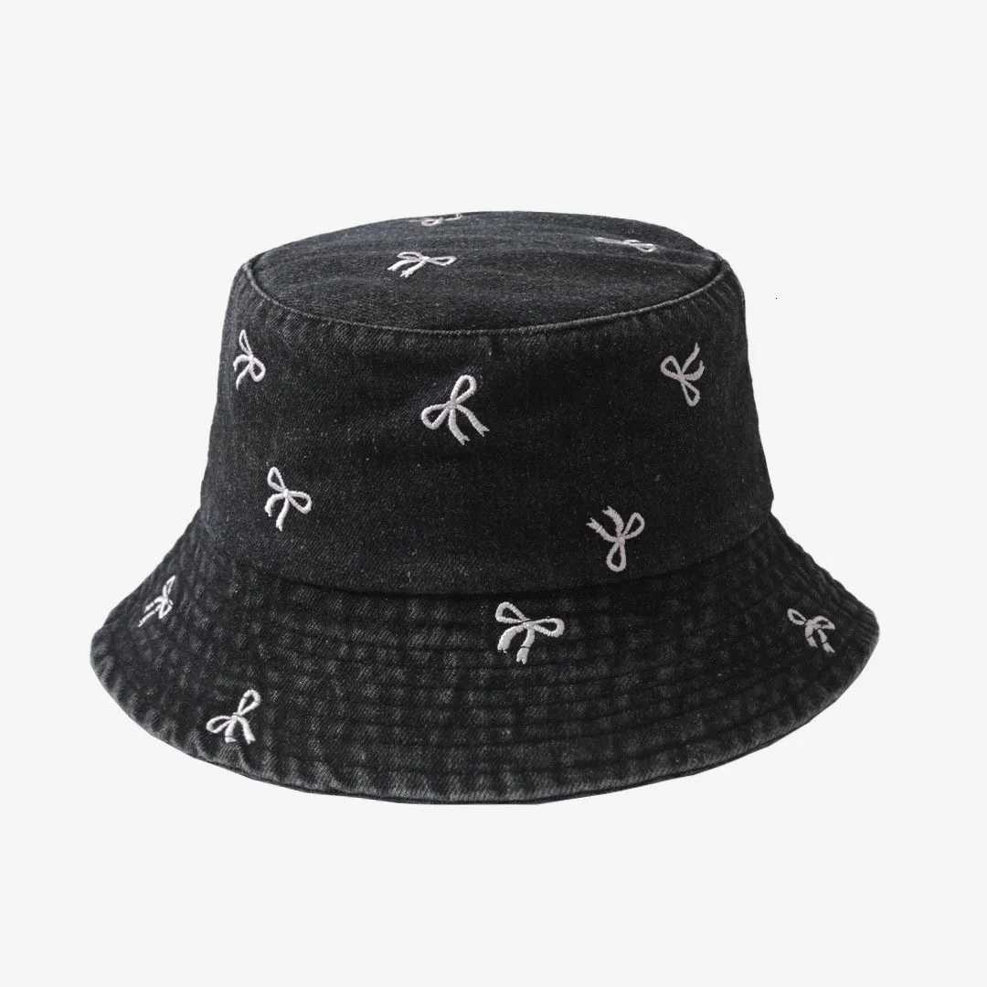 New Summer Embroidery Tie ed Denim Hat For Wen Autumn Fisherman Hat Beachside Sunshade C Fem Gift Y250920