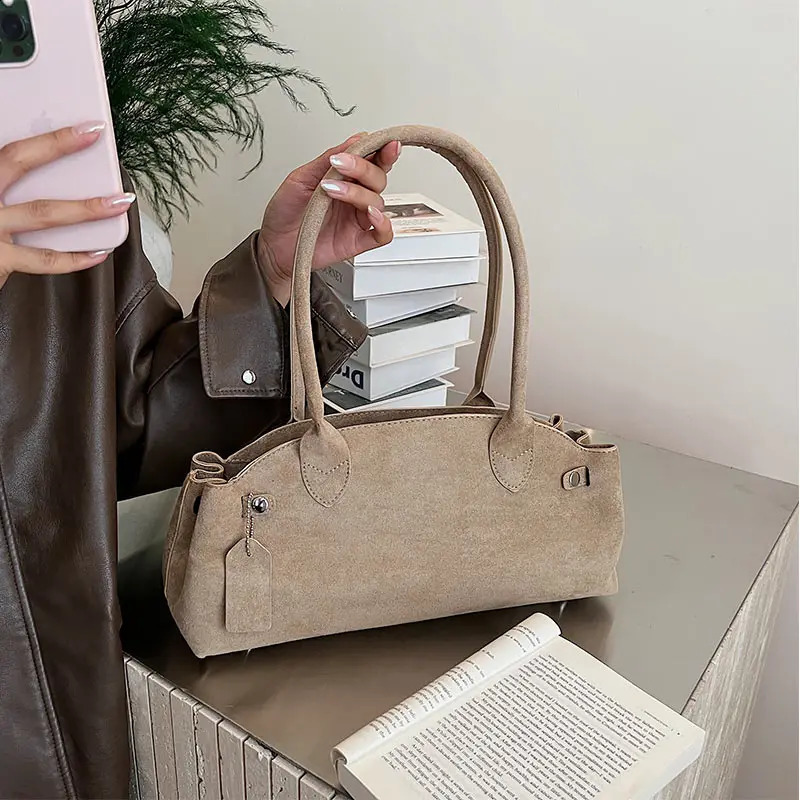 Matte Suede Leather Handbag Fashion Multicolor Boston Shoulder Bag Large Capacity Simple n Bowling Womens 250920