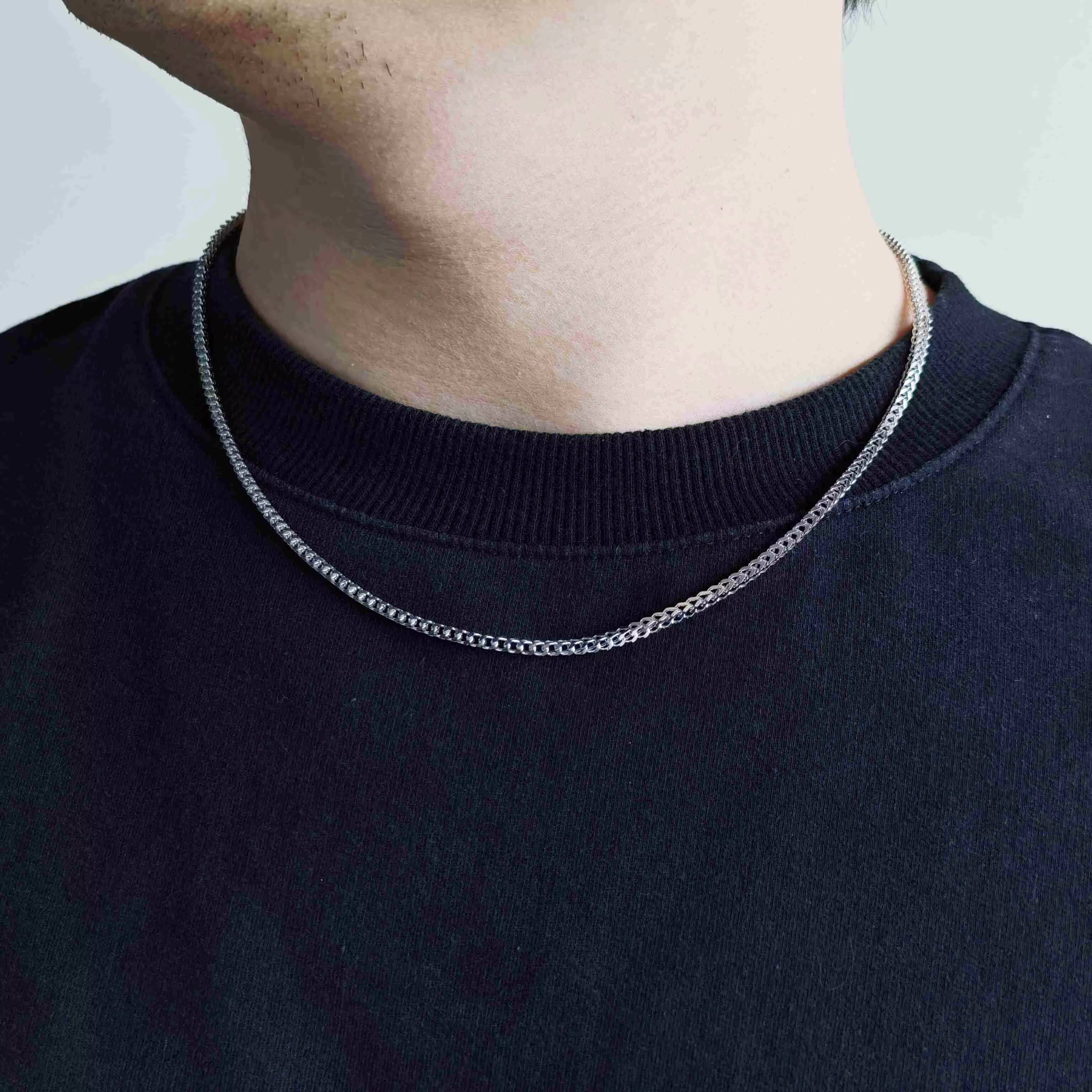 Factory Wholesale Sterling Silver 925 Jewelry Italian 25mm 3mm 5mm White Gold Plated Franco Link Chain Necklace for Men