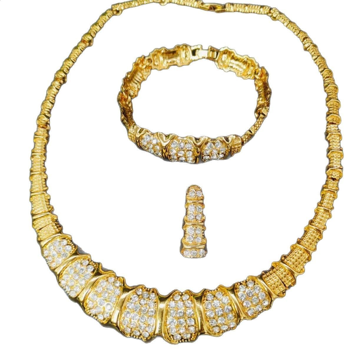 Elegant Bride Evening Dress Diamond Necklace Exaggerated Collarbone Chain Earrings Set Collection 241105