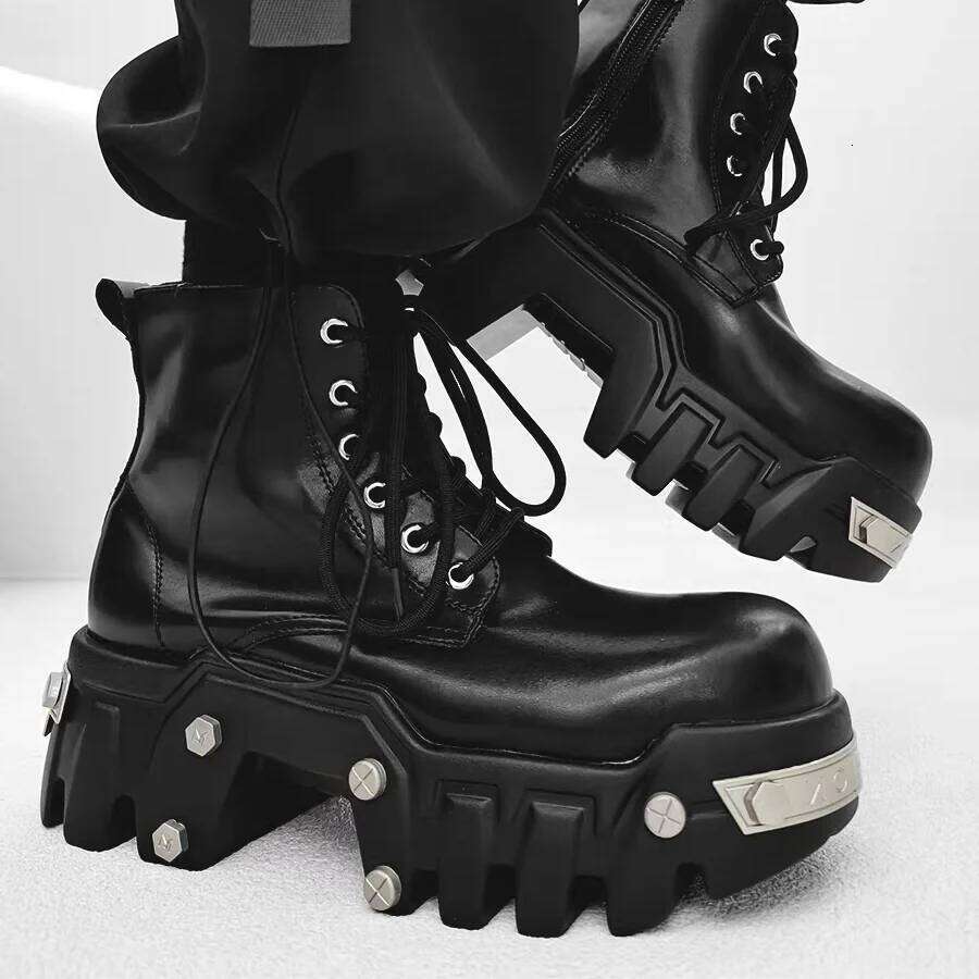 2025 New Trendy Heightening 8cm Bulldozer Men's Handsome British Style Platform Motorcycle Short Boots