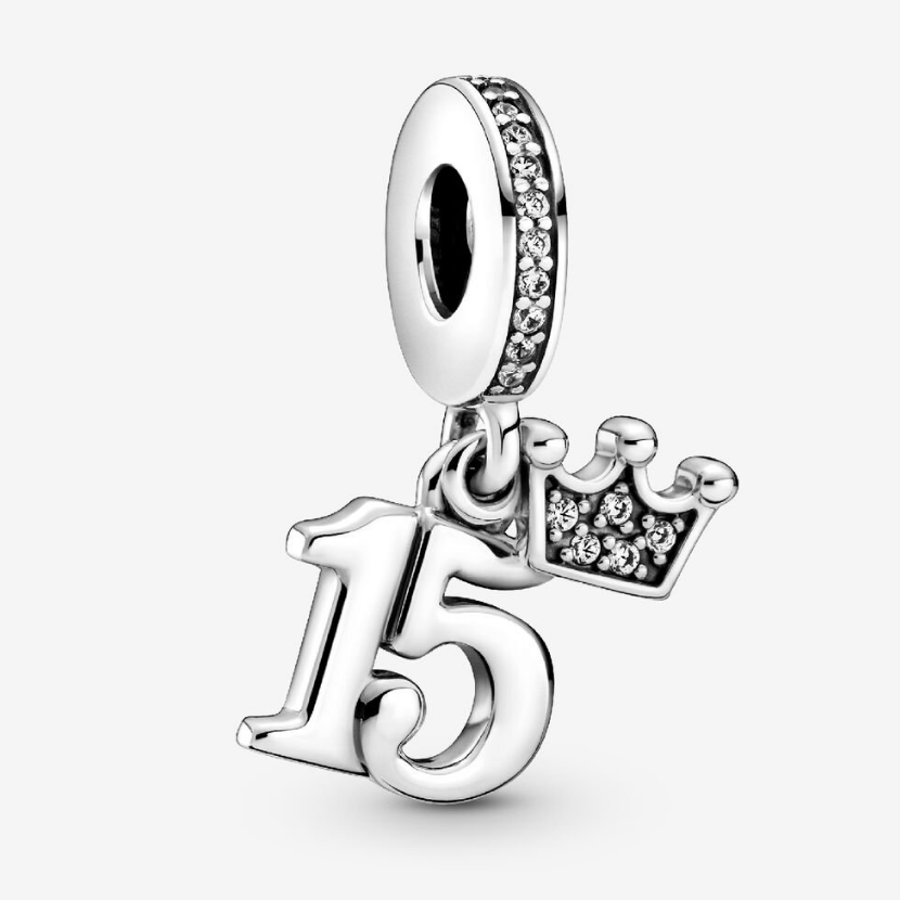 15th Birthday Dangle Charm 925 Sterling Silver Number 15 Crown Pendant Charm Fit Bracelet Necklace DIY Making Jewelry Gift