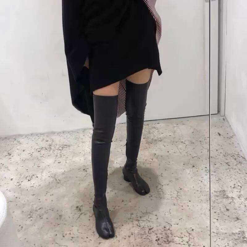 Tabi Women Design Split Toe Chunky Low Heel Over The Knee Boots Autumn Winter High Shoes Woman