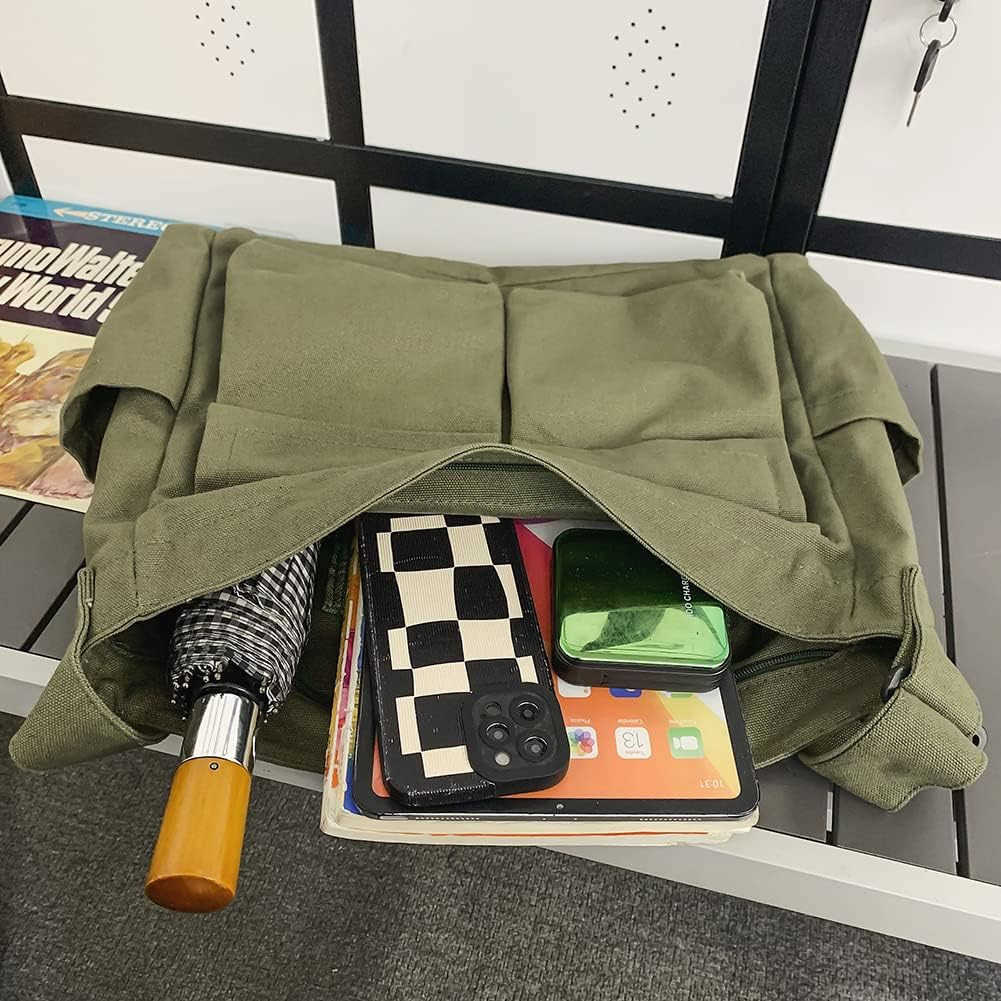 Canvas Crossbody Bag Messenger Cute Bag with Pins and Pendant for Women Girls Casual Shoulder Aesthetic School bagZ250920