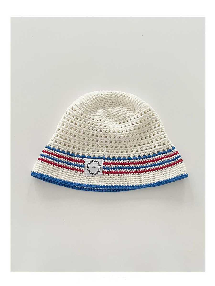 Korean Version Contra Striped Knitted Fisherman Hat Versatile Hollow Breathable Hand Woven Yarn Hat Y250920