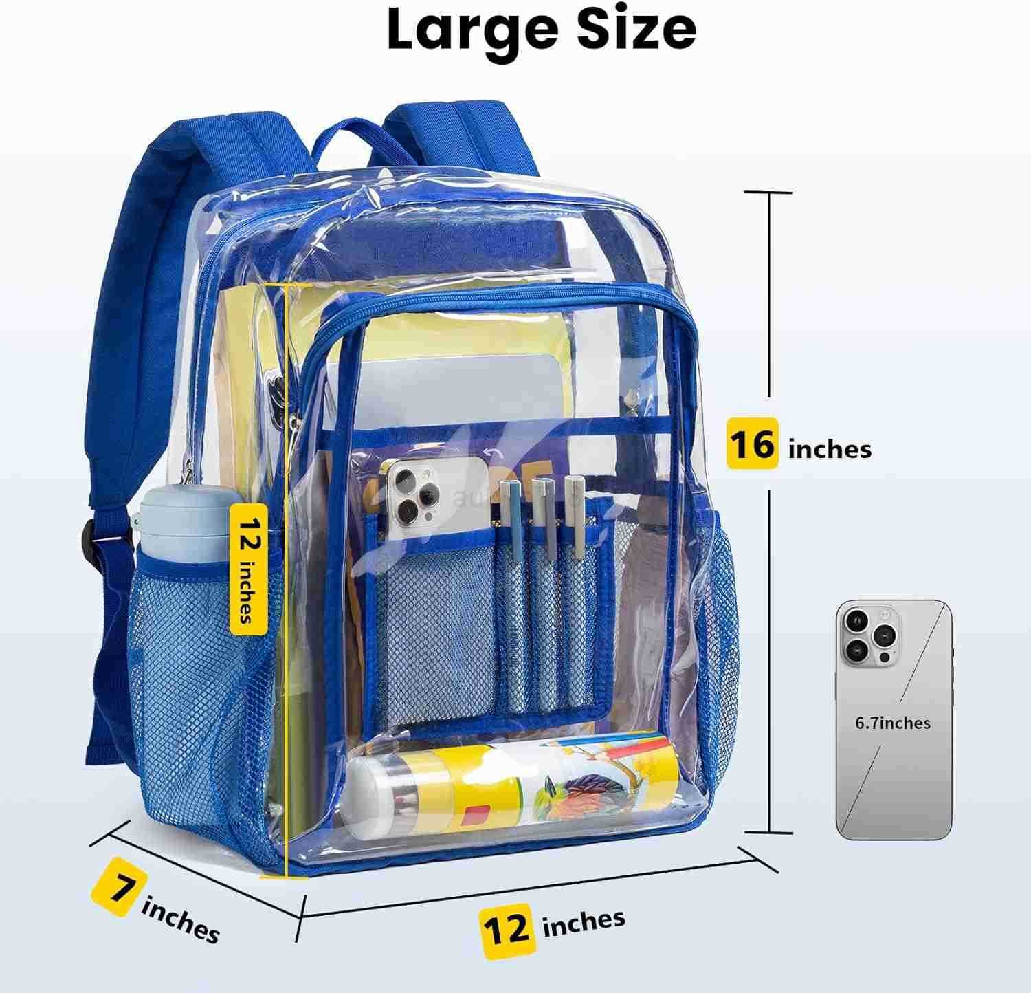 Vorspack Clear Backpack Heavy Duty Clear Book Bag with Multipockets Large See Through Backpack for College Workplace BlackZ250920