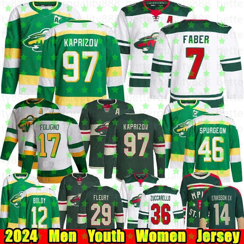 #97 Kirill Kaprizov wildes Reverse Retro hockey jersey #7 Brock Faber Mats Zuccarello Marc-Andre Fleury Jared Spurgeon Foligno Joel Eriksson Ek wildeS jerseys