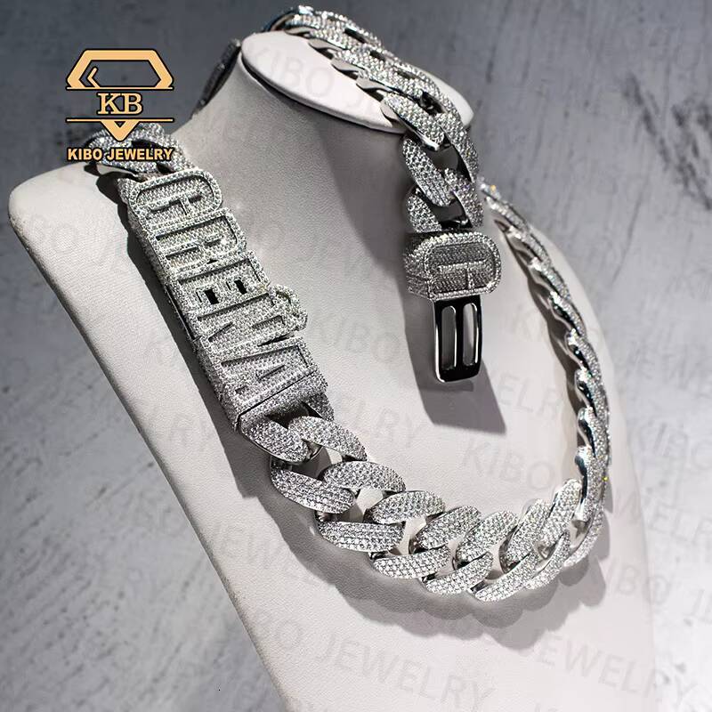 Hiphop Singing New ProduMoissanites Hand Frozen Cuban Chain 28mm Wide Mosanite Full Diamond Cuban Chain Necklace