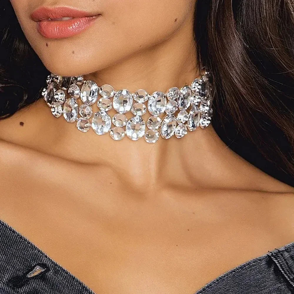 XSBODY Exquisite Round Multirow Choker Necklace Wedding Ornament Bling Gift Geometric Rhinestone Collar Accessories for Women 250919