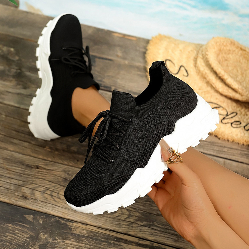 Women's Sneakers Summer New Versatile Single Flyknit Breathable Mesh Soft Sole Comfortable Running Shoes